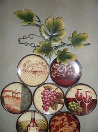 Grapes on vine motif, painted metal wall décor, 18" x 30"