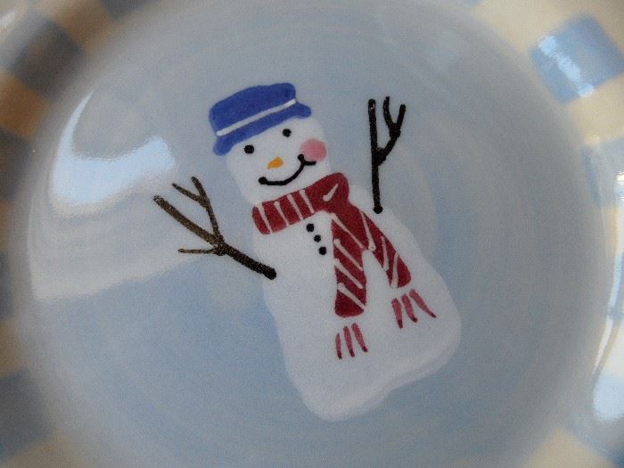 Hartstone U.S.A. , hand painted snowmen plates, bowl, mug, serving platter