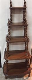 5 shelf, solid wood etagere styled curio stand.