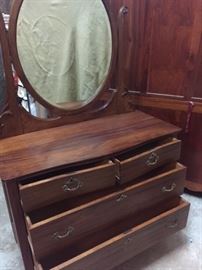Fully refurbished antique vanity dresser with swing mirror.