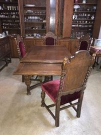 ANTIQUE WOODEN HAND CARVED TABLE AND 6 CHAIRS