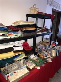LOTS AND LOTS OF SEWING NOTIONS / BUTTONS / RIBBONS / THREADS / ZIPPERS / VINTAGE FABRIC