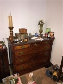 ANTIQUE WOODEN MARBLE TOP SIDEBOARD