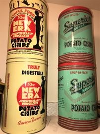 VINTAGE POTATO CHIPS TIN CANS