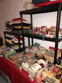 LOTS AND LOTS OF SEWING NOTIONS / BUTTONS / RIBBONS / THREADS / ZIPPERS / VINTAGE FABRIC