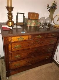 ANTIQUE WOODEN  MARBLE TOP SIDEBOARD
