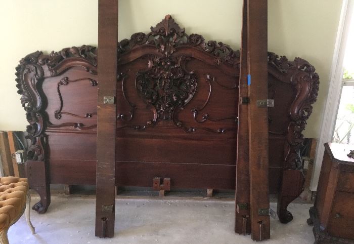 Carved Wood, King Headboard, Dresser & Chest & 2 Night Stands