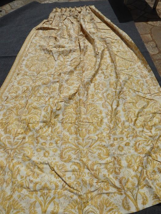 Amazing rare find!  Two pars of Fortuny Demedici Silk Curtains lined!  Both pairs 102 inches long . One pair 32 inches wide at top, the other pair 44 inches wide. Pinch pleats
