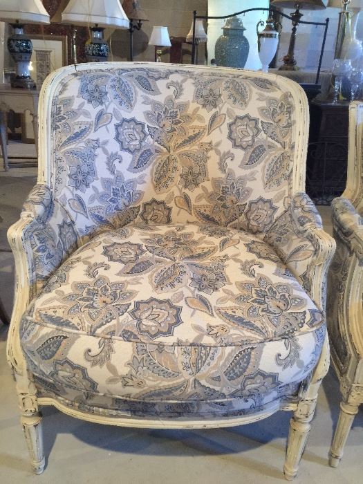 Custom designer reupholstered antique arm chair.
