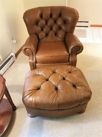 La-Z-y Boy Tufted Leather, nailhead design Sitting Chair with matching Ottoman