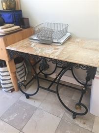 Iron base bistro table with marble top 