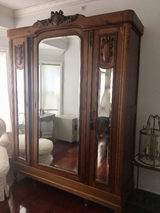 Large French c. 1930's vintage mirrored wardrobe 