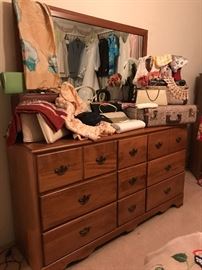 Vintage Luggage  and Clothes ..Men's and Women's .. Many New with Tags.. still . 9 drawer dresser and Mirror.. Excellent Condition 