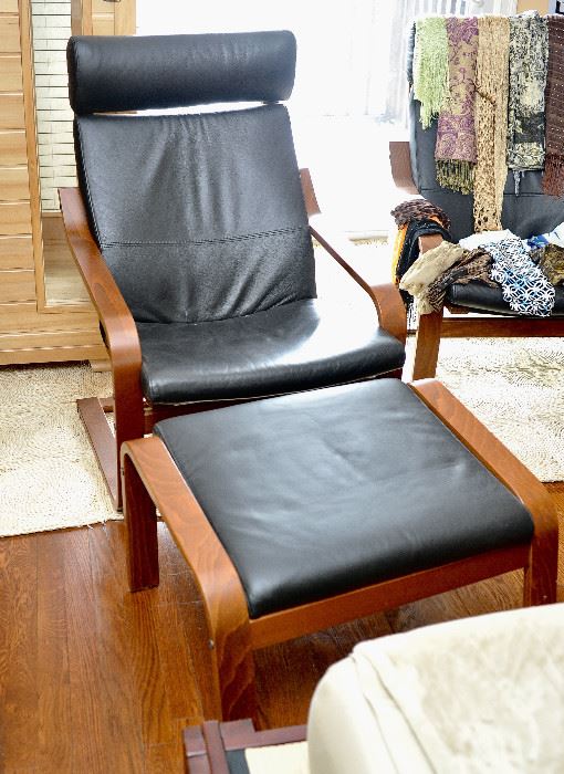 PAIR Ikea leather chairs with foot rests