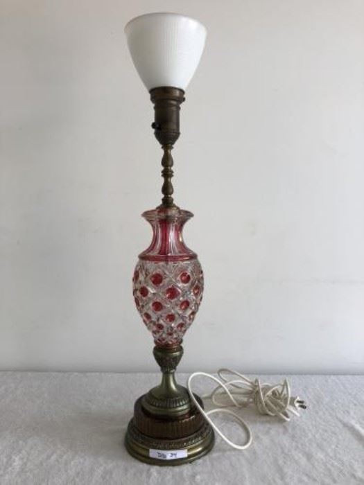 Antique Dark Rose and Glass CrystalBase Lamp