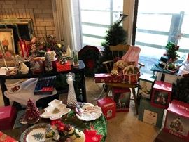 Christmas and Holiday decor galore. Not pictured are yearly Waterford crystal plates, yearly Lenox Plates, wrapping paper and bags, and tons of pieces still in boxes from Dillards and other department stores. 