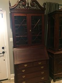 Drop Front Secretary Desk with Glass Front Bookcase