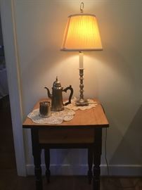 End Table, Lamp, Doilies, Coffee Pot  https://www.ctbids.com/#!/description/share/7694
