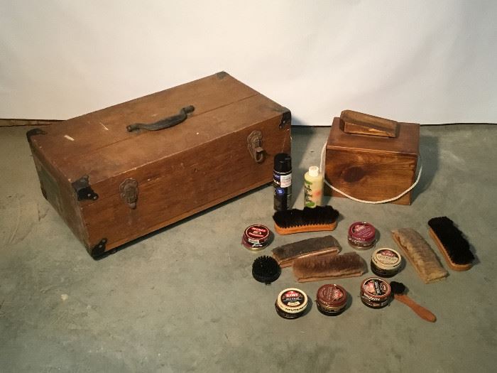 Shoe Shine Kit, Wooden Box on Wheels  https://www.ctbids.com/#!/description/share/7938