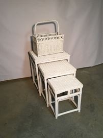 White Wicker Nesting Tables, Magazine Rack  https://www.ctbids.com/#!/description/share/7925