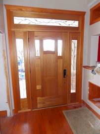 entry door with leaded glass with side lightd
