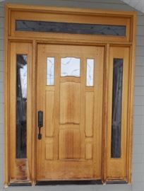 oak entry cherry door stained glass