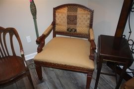 Small Drop Leaf Table, Carved Wood Chair