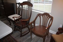 Henredon Chair, Antique Rocker and Antique Curved Back Chair