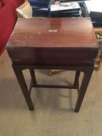 19th century, English travel desk on stand, as is condition.
