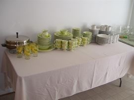 Vintage  dish set and Farberware electric fryer.