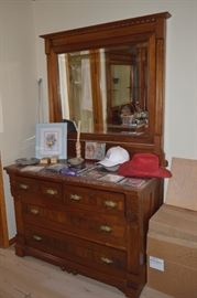 East Lake dresser and mirror, cracked marble top