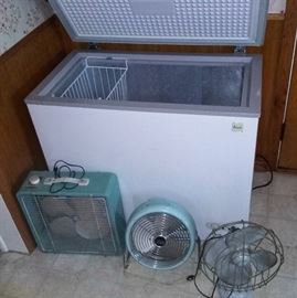 Avanti chest freezer, vintage fans
