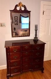 Antique Mahogany Chippendale block front dresser and matching mirror