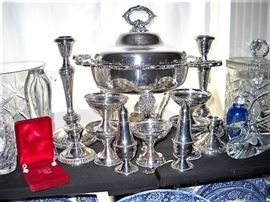 STERLING CANDLESTICKS, SHAKERS AND SHERBETS