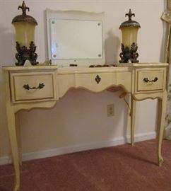 French Provincial vanity with fold-out mirror
