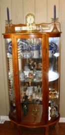 Oak China cabinet with collectibles, etc.