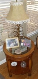 glass top table & lamp with prisms