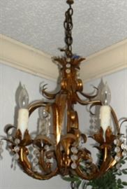 Another view of hanging chandelier with prisms