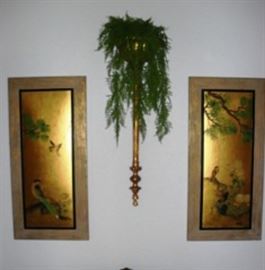 Oriental pictures with wall sconce