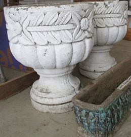 Concrete pedestal planters. The larger planters are 21" tall. Others are 13" and 10" tall