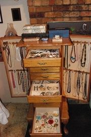 Costume jewelry, clip on earrings, necklaces, bracelets, pins, tie-tacs etc.