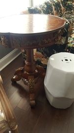 French Style End Table With Brass Trim