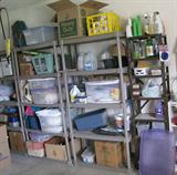 one of 5 shelves in garage full. Shelves are $25 ea. metal