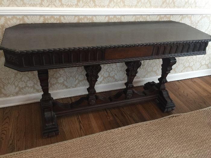 55. Antique English Gothic Console Table (60" x 20" x 30")