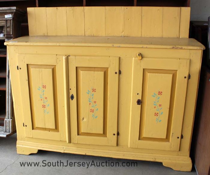 ANTIQUE Paint Decorated Country 3 Door Buffet 