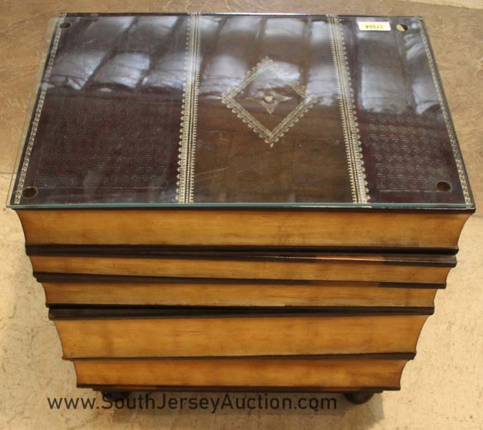 NICE Faux Book 5 Drawer Chest with Custom Glass Top by "Maitland Smith Furniture" 