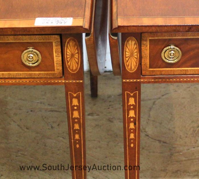 PAIR Solid Mahogany Banded and Inlaid Drop Side Pembroke Tables by "Wellington Hall Furniture" 