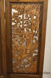 Asian Carved 4 Section Walnut Room Screen 