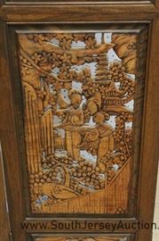 Asian Carved 4 Section Walnut Room Screen 