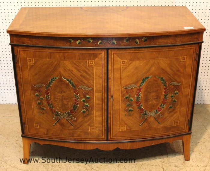 Satinwood Bow Front 2 Door Adams Style Paint Decorated Commode by "Wellington Hall Furniture" 
